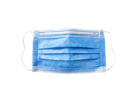 Blue pleated disposable face covering with white ear loops image