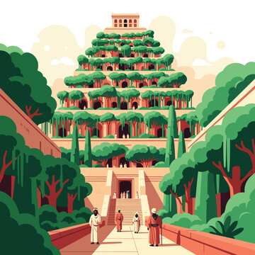 Hanging Gardens of Babylon ancient wonder illustration.