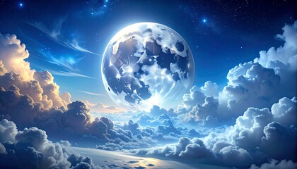 Celestial moon, ethereal clouds, cosmic landscape