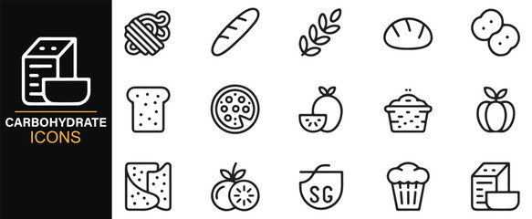 Editable carbohydrate vector icons collection for health, meal, and cooking design
