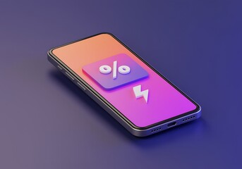 Modern Smartphone Displaying Percentage and Charging Icon with Gradient Background Perfect for Technology Promotion and Mobile Applications
