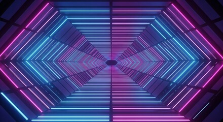 Neon Lights Tunnel, Pink and Blue, Abstract Hexagon Pattern, Futuristic Corridor
