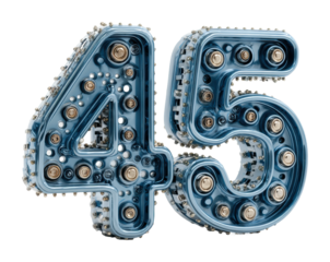 Creative display of number 45 product isolated on transparent background