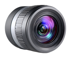 Camera lens product focused view isolated on transparent background