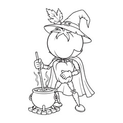 Vegetable witch stirring a cauldron coloring page art work