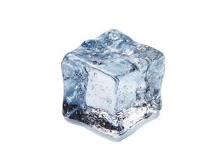 Clear frozen water cube with air bubbles and irregular edges image