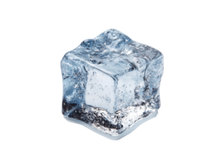 Clear frozen water cube with air bubbles and irregular edges image