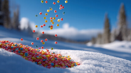 as snowflakes gently descend from clear sky they begin to transform into digital pixels creating mesmerizing
