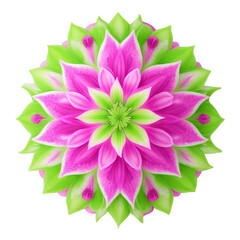 Vibrant Pink and Green Mandala Flower Design on White Background floral