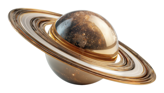 Captivating saturn planet orbiting in space digital cosmic view isolated on transparent background