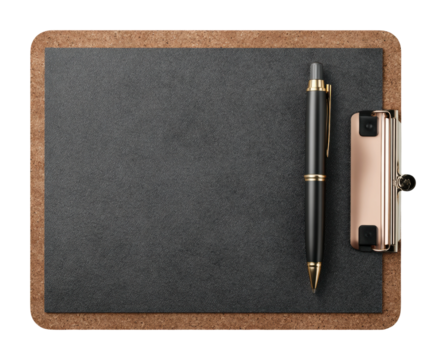Creative workspace setup office clip board and pen minimalist design isolated on transparent background