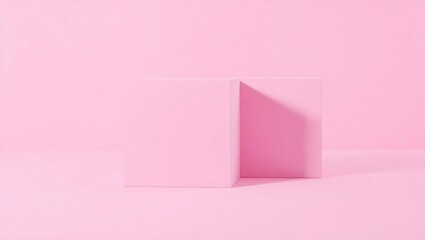 Minimalist abstract composition with pink geometric shapes on a soft pink background