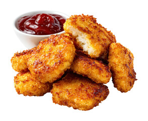 Fried chicken nuggets with ketchup kitchen food isolated on transparent background