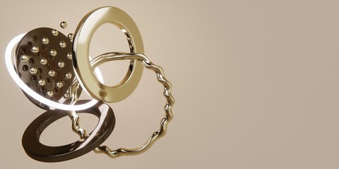 Golden Abstract 3D Rings and Spheres Composition