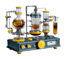 Chemical experiment setup laboratory equipment industrial isolated on transparent background