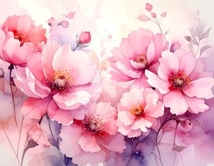 Fototapeta premium Delicate pink floral watercolor painting