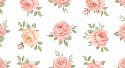 Watercolor Rose Pattern: Elegant Floral Seamless Design.