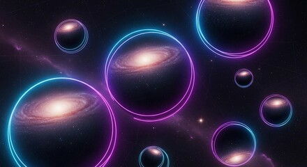 Vibrant Neon Galaxies in Cosmic Spheres Multiverse Concept