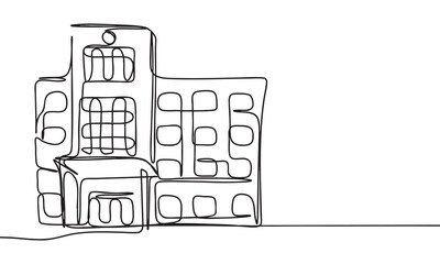 Fototapeta premium Continuous Line Drawing of a Building, Hospital Line Art