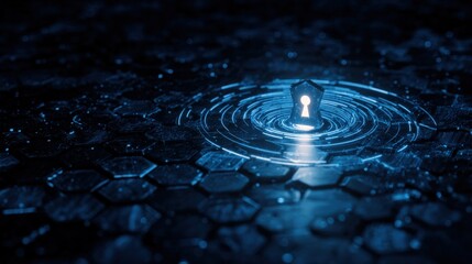 Digital Keyhole with Glowing Blue Light, Data Security and Cyber Technology Concept