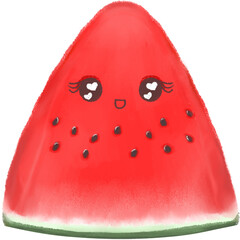 Cute baby face sliced watermelon digital Illustration drawn with oil pastel digital brush