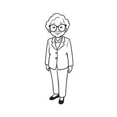 Old woman in formal clothes black and white vector illustration simple minimalist portrait design