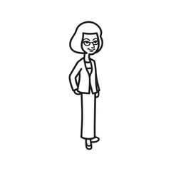Old woman in formal clothes black and white vector illustration simple minimalist portrait design