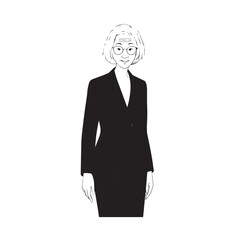 Old woman in formal clothes black and white vector illustration simple minimalist portrait design