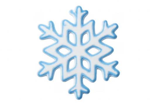 Light blue and white snowflake ornament on transparent background