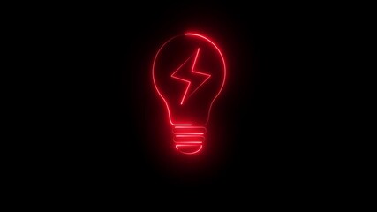 Glowing light bulb symbol animation. Glowing neon lightning bulb icon. Electric neon lamp icon and black background - Powered by Adobe