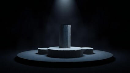 Cylindrical object on a circular stage under a spotlight
