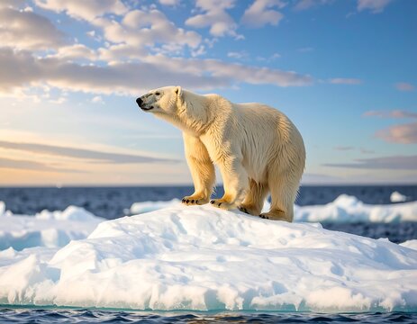 Polar bear on ice floe at sunset (3) - Powered by Adobe