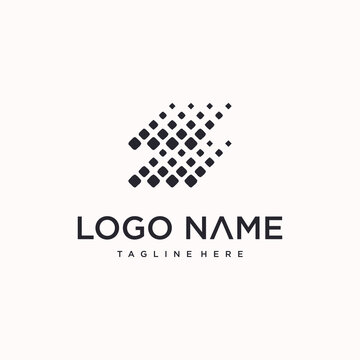 Abstract logo design featuring a stylized arrow formed by a pixelated pattern, suggesting movement and technology.