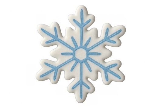 Delicious snowflake shaped christmas cookie with blue icing on transparent background