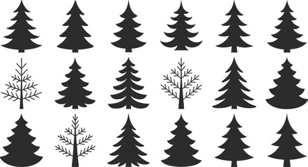 Black and White Christmas Tree Collection, Minimalist Tree Designs with Branches, Creative Holiday Tree Vector Illustrations for Decor