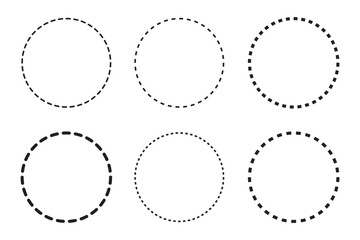Round dotted circle set, dotted line circle frame, circle shapes with and dots and dashed lines