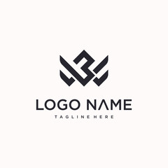 Obraz premium A modern, abstract monogram logo combining the letters W and B to form a crown-like or winged shape, presented with placeholder text for a company name and tagline.