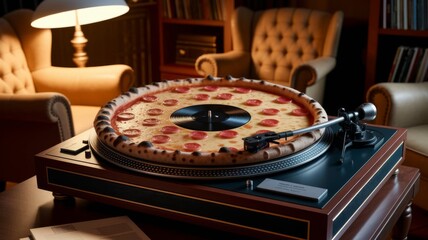 Pizza on form retro vinyl record