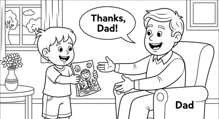 Father and Son Giving a Gift, Happy Family Moment.