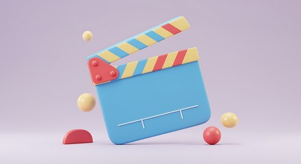 Movie clapper board 3D rendering against a pastel background film industry and entertainment concept illustration