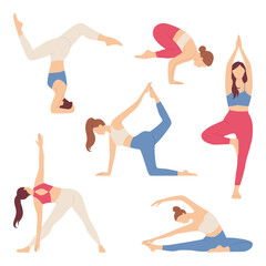 Collection of Women Practicing Yoga Poses.