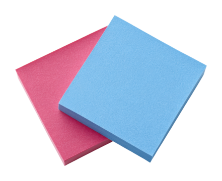 Creative workspace blue and pink sticky notes in minimalist style isolated on transparent background