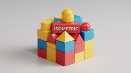 Obraz premium Isometric blocks design with colorful geometric shapes for educational toys and creative constructions art