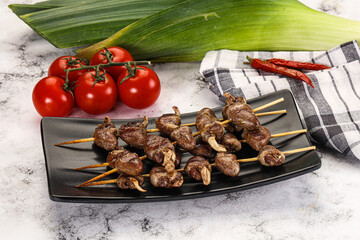 Gourmet Grilled chicken hearts skewer