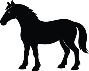Clydesdale Horse Black Silhouette Vector Illustration. Draft Horse Black Silhouette - Clydesdale Vector Art. 
