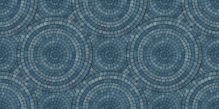 Seamless pattern blue Circular Mosaic. Decorative Antique Stone Ornament.