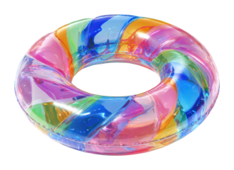 Colorful swimming pool float summer fun water activity top view isolated on transparent background