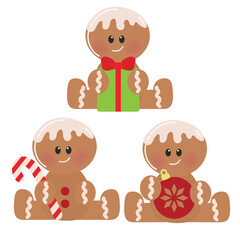 Fototapeta premium Gingerbread man boy Christmas ornament vector cartoon illustration