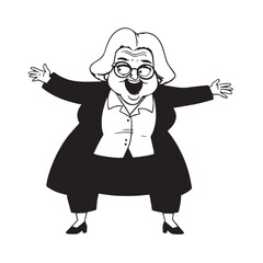 Old woman in formal clothes black and white vector illustration simple minimalist portrait design