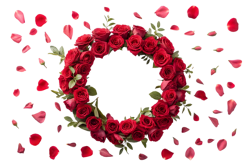 Red roses wreath isolated on transparent background. Flower PNG.